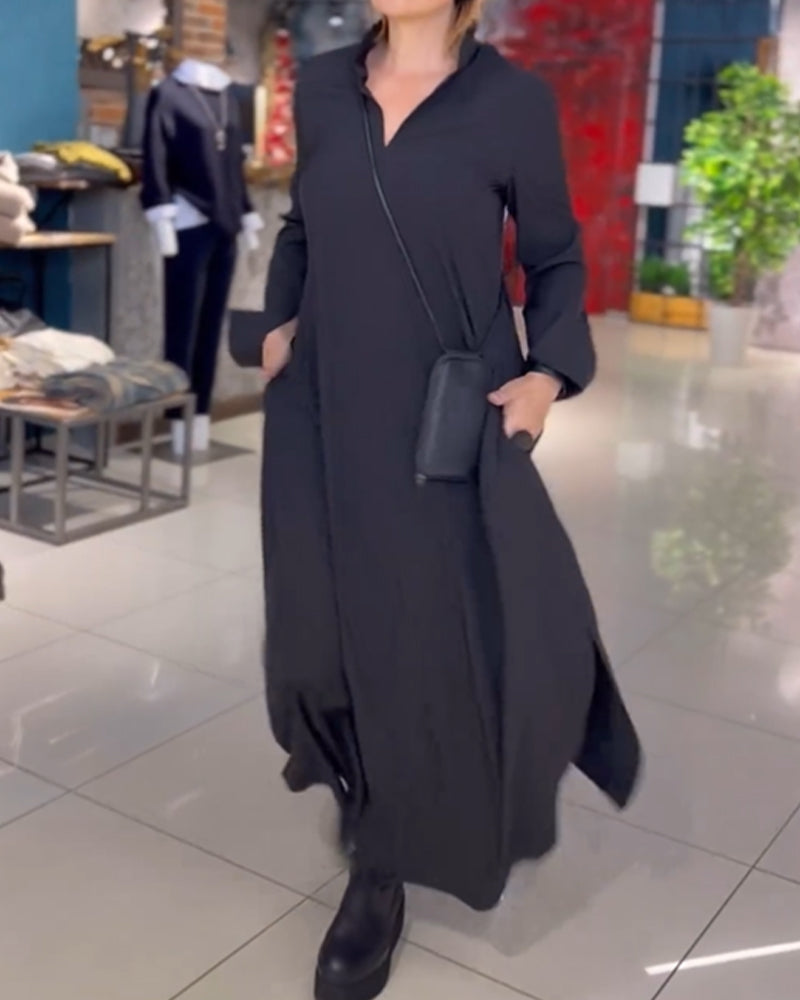 Evia™ | Robe Longue Ample avec Revers et Fente